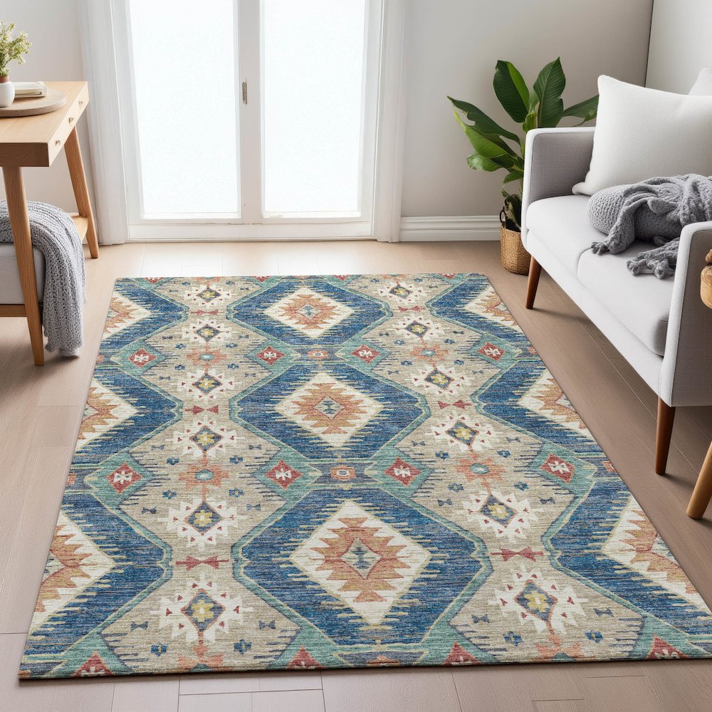 Machine Washable Indoor/Outdoor Chantille ACN2210 Navy 5' x 7'6" Rug