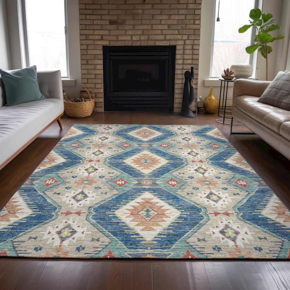 Machine Washable Indoor/Outdoor Chantille ACN2210 Navy 5' x 7'6" Rug