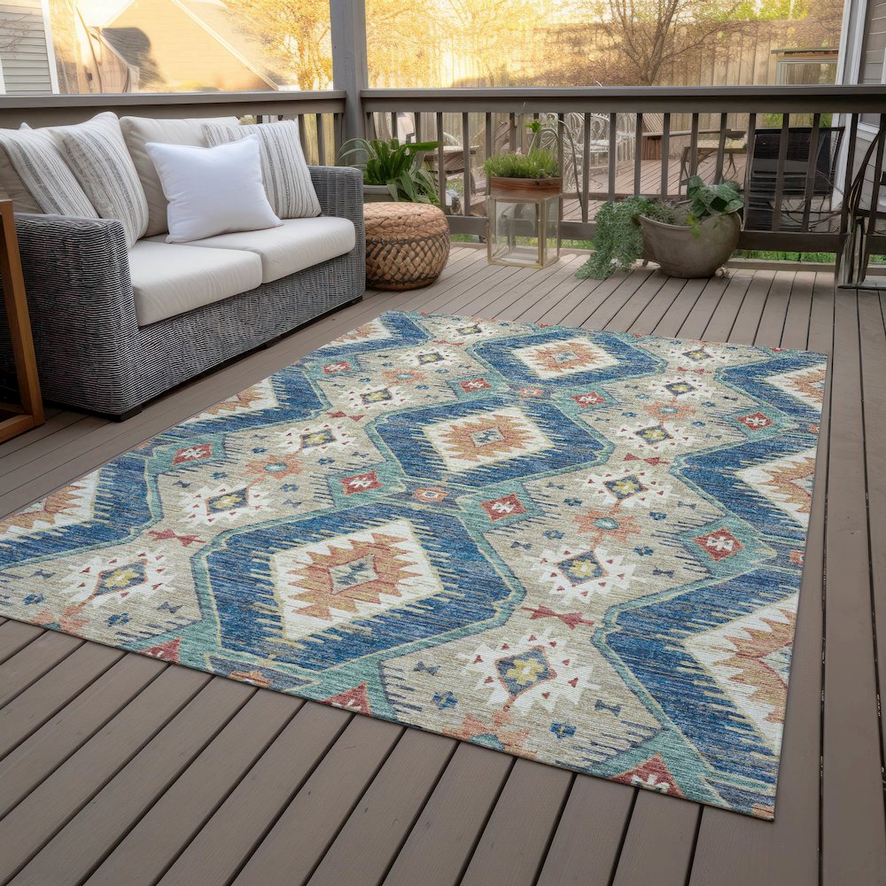 Machine Washable Indoor/Outdoor Chantille ACN2210 Navy 5' x 7'6" Rug