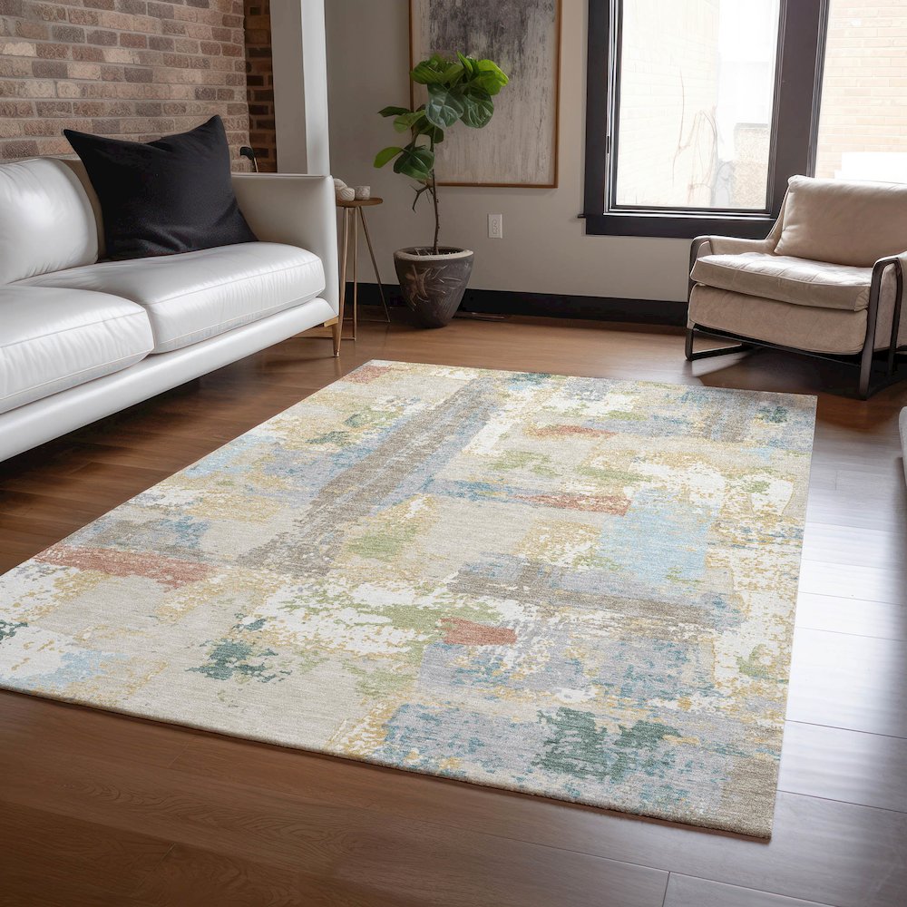 Machine Washable Indoor/Outdoor Chantille ACN2212 Beige 5' x 7'6" Rug