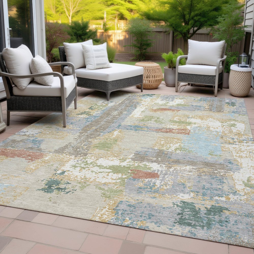 Machine Washable Indoor/Outdoor Chantille ACN2212 Beige 5' x 7'6" Rug