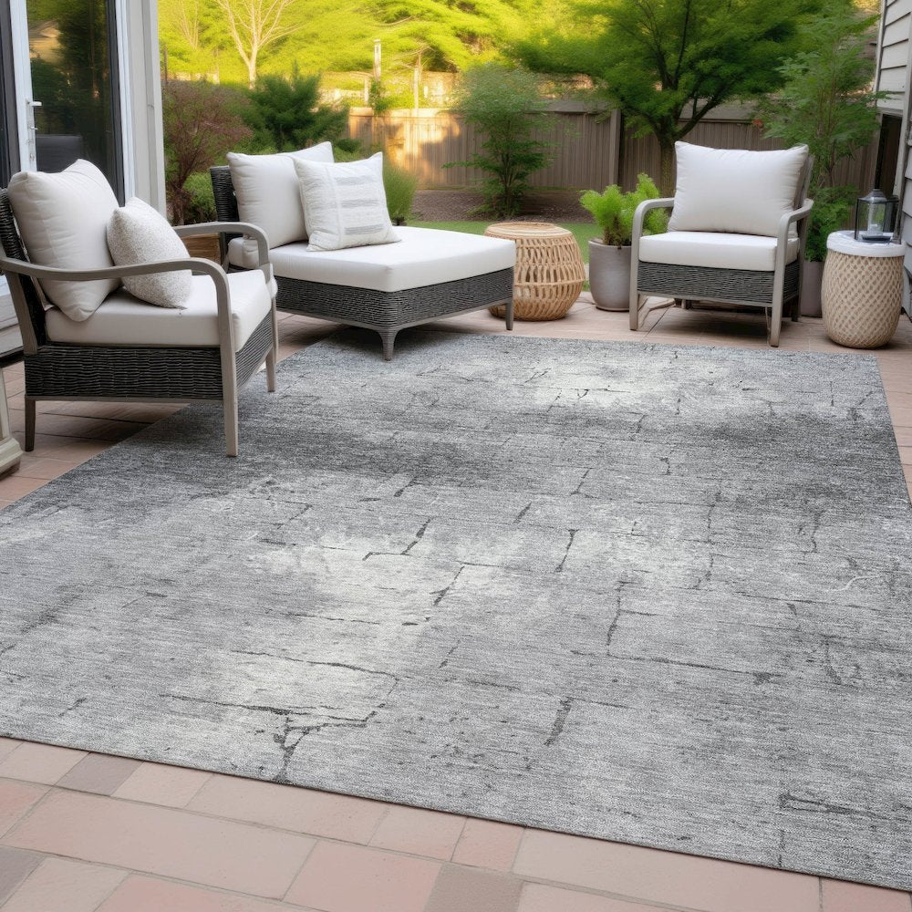 Machine Washable Indoor/Outdoor Chantille ACN2215 Gray 5' x 7'6" Rug