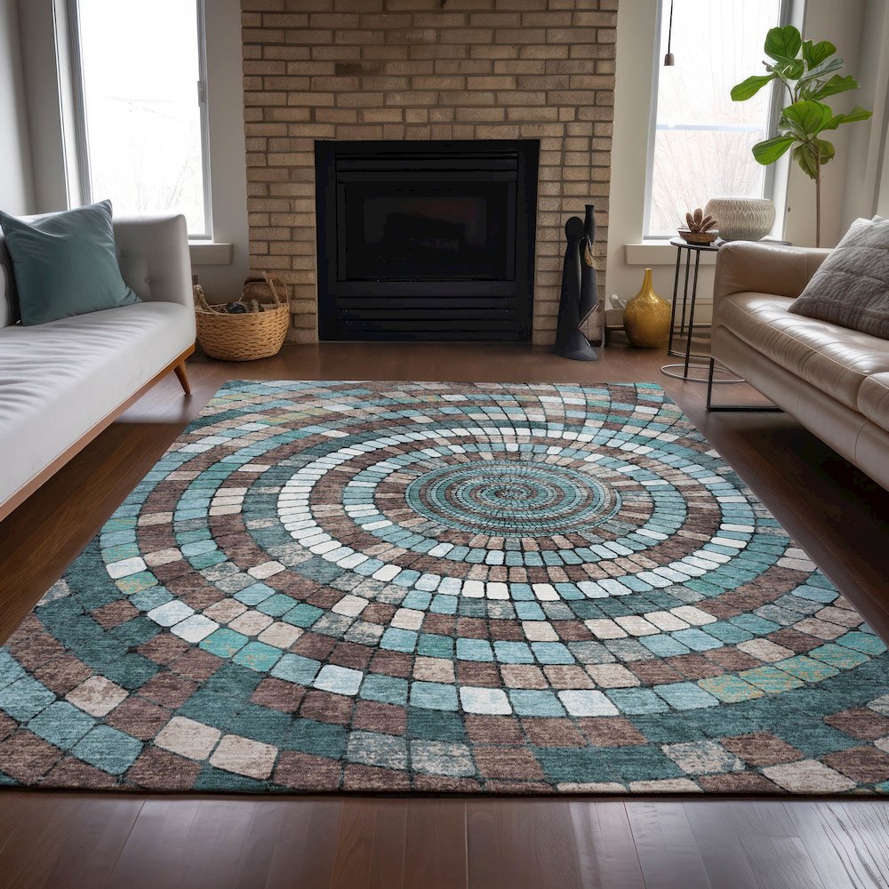 Machine Washable Indoor/Outdoor Chantille ACN2216 Teal 5' x 7'6" Rug