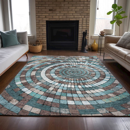Machine Washable Indoor/Outdoor Chantille ACN2216 Teal 5' x 7'6" Rug