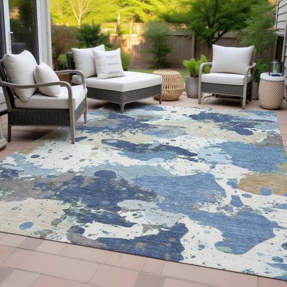 Machine Washable Indoor/Outdoor Chantille ACN2217 Denim 5' x 7'6" Rug