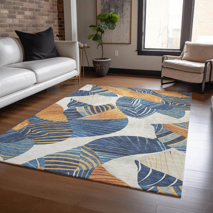 Machine Washable Indoor/Outdoor Chantille ACN2220 Navy 5' x 7'6" Rug