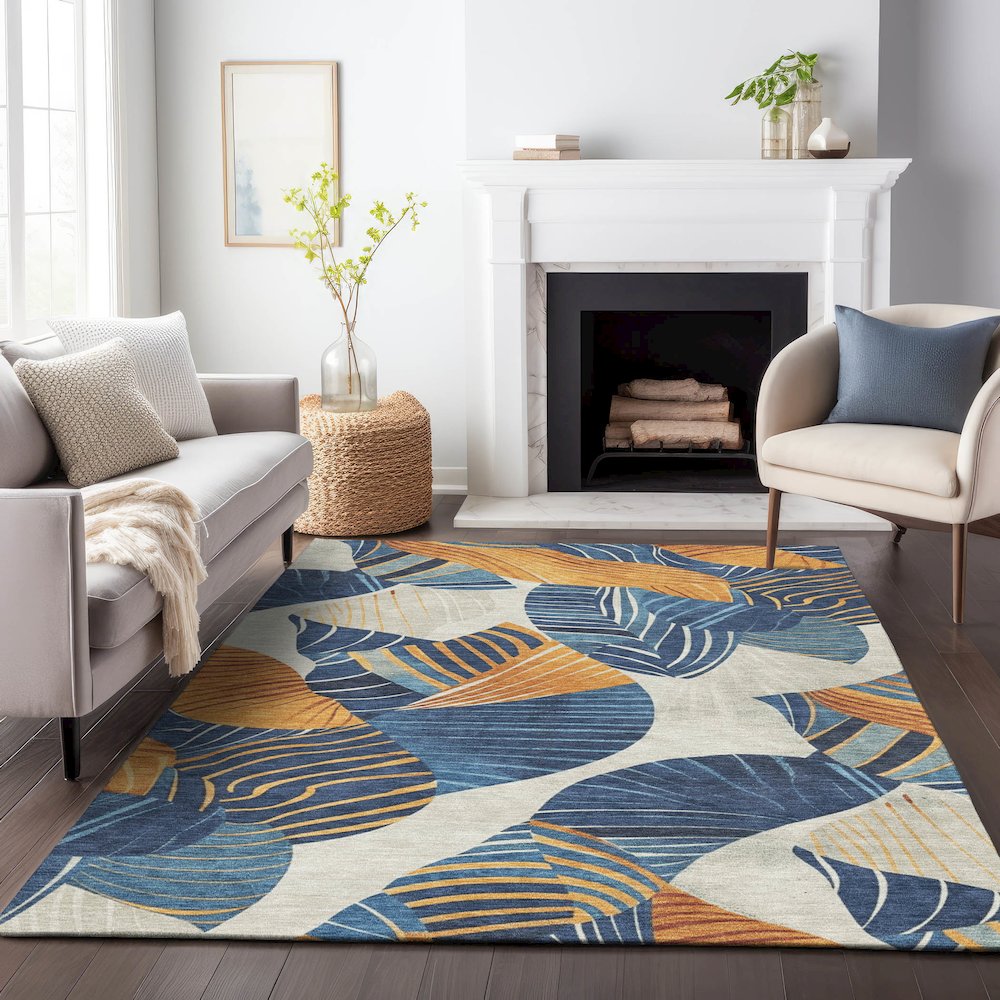 Machine Washable Indoor/Outdoor Chantille ACN2220 Navy 5' x 7'6" Rug