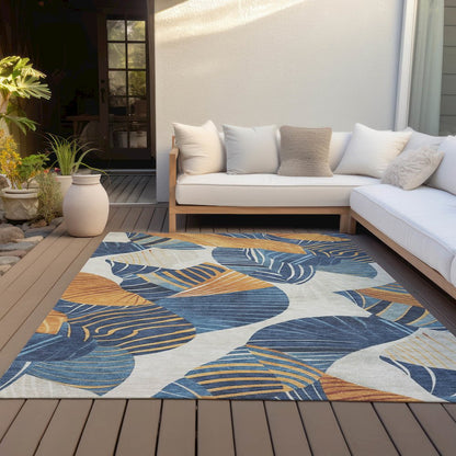Machine Washable Indoor/Outdoor Chantille ACN2220 Navy 5' x 7'6" Rug