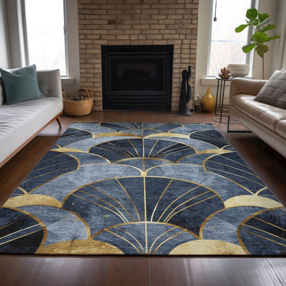 Machine Washable Indoor/Outdoor Chantille ACN2221 Navy 5' x 7'6" Rug