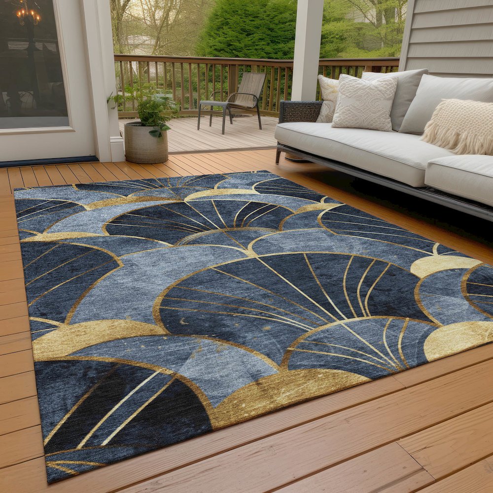 Machine Washable Indoor/Outdoor Chantille ACN2221 Navy 5' x 7'6" Rug