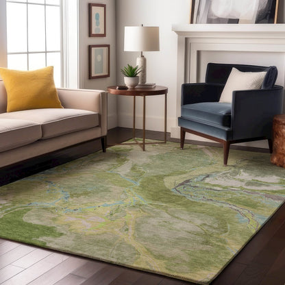 Premium Machine Washable Mayfield AMF1005 Green 5' x 7'6" Rug