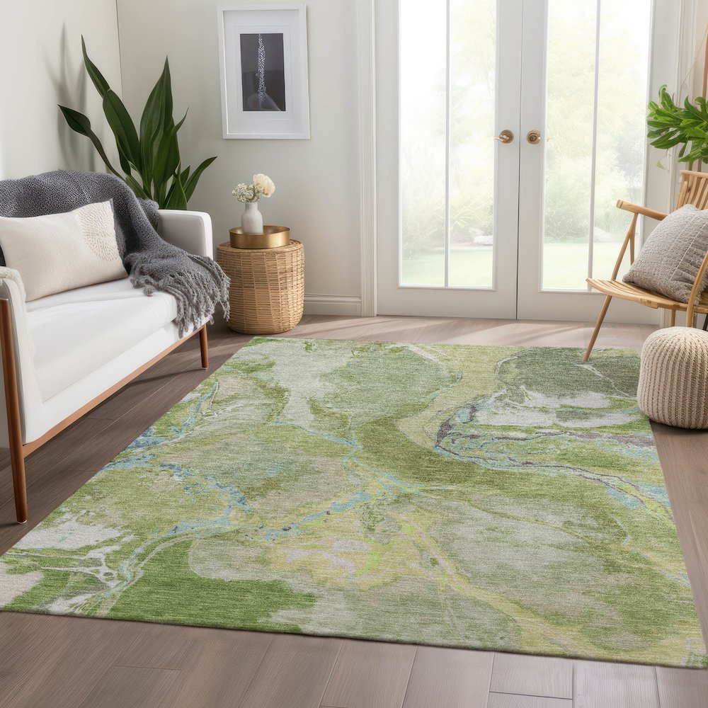 Premium Machine Washable Mayfield AMF1005 Green 5' x 7'6" Rug