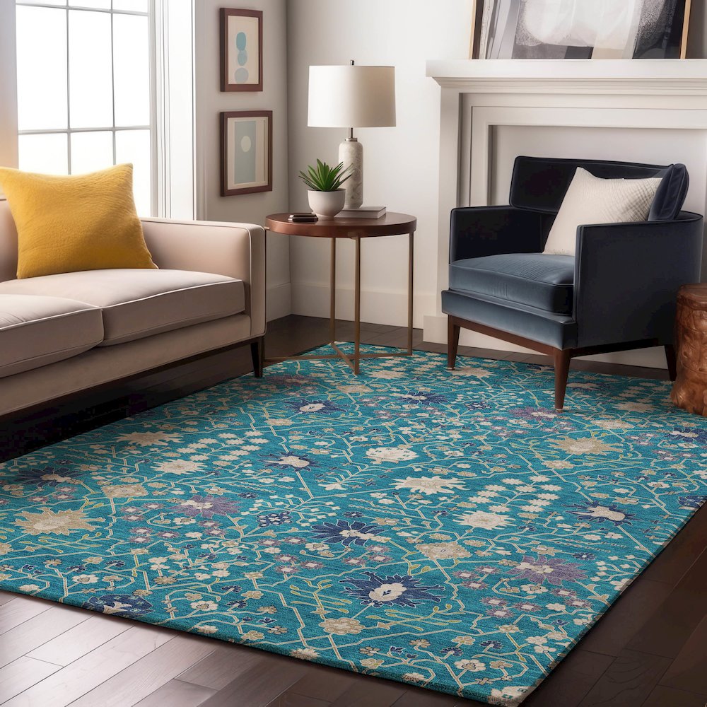 Premium Machine Washable Mayfield AMF1009 Teal 5' x 7'6" Rug