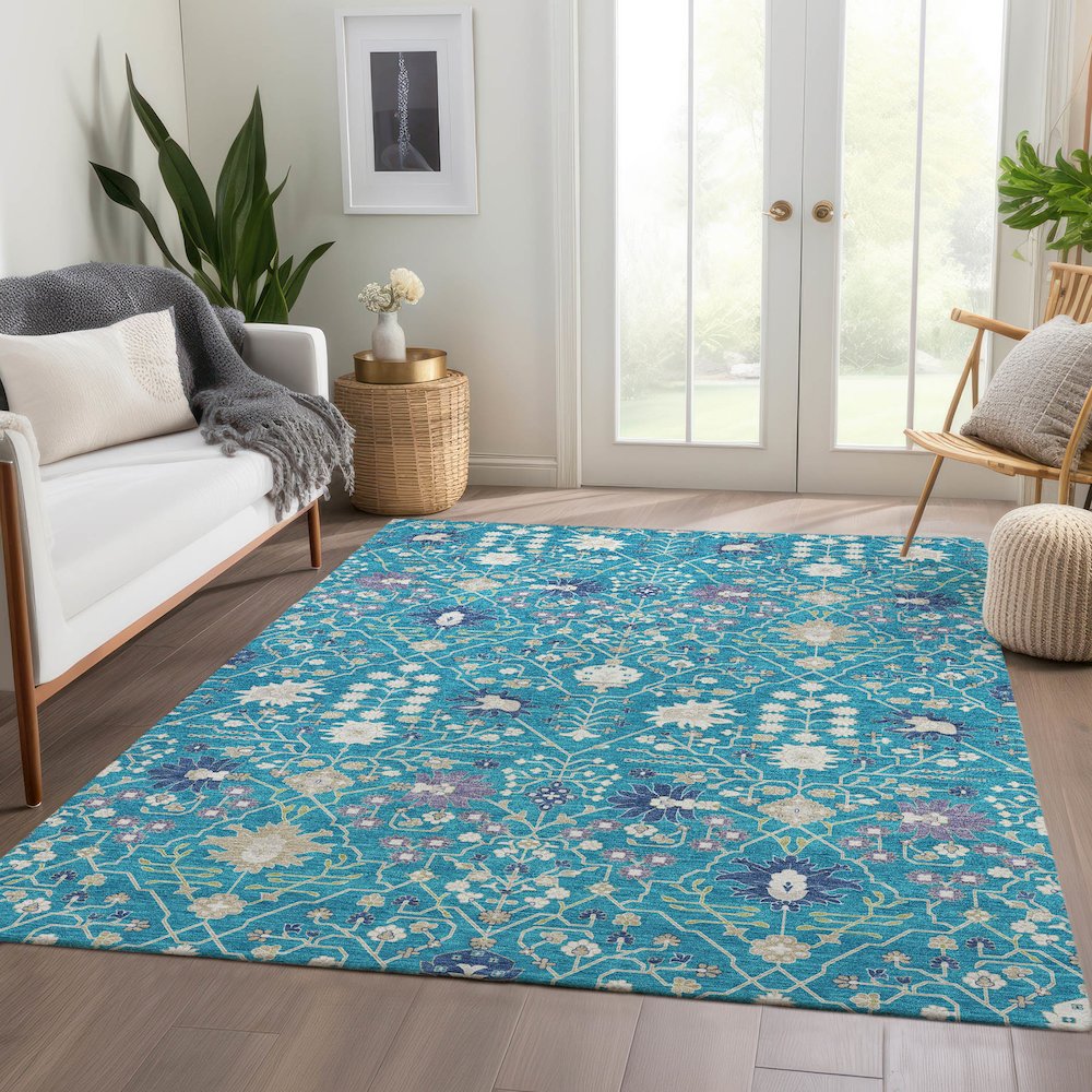 Premium Machine Washable Mayfield AMF1009 Teal 5' x 7'6" Rug