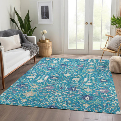 Premium Machine Washable Mayfield AMF1009 Teal 5' x 7'6" Rug