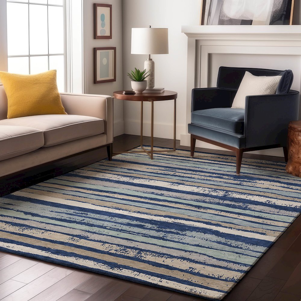 Premium Machine Washable Mayfield AMF1019 Navy 5' x 7'6" Rug