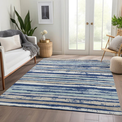 Premium Machine Washable Mayfield AMF1019 Navy 5' x 7'6" Rug