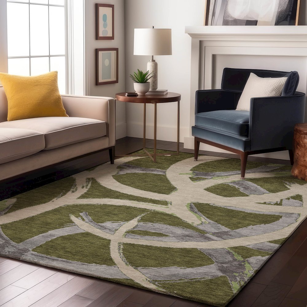 Premium Machine Washable Mayfield AMF1022 Olive 5' x 7'6" Rug