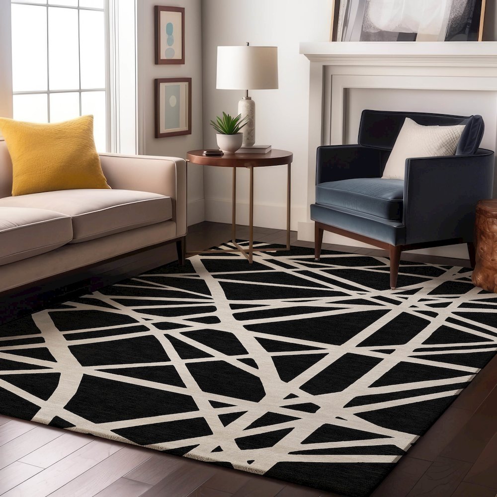 Premium Machine Washable Mayfield AMF1040 Black 5' x 7'6" Rug