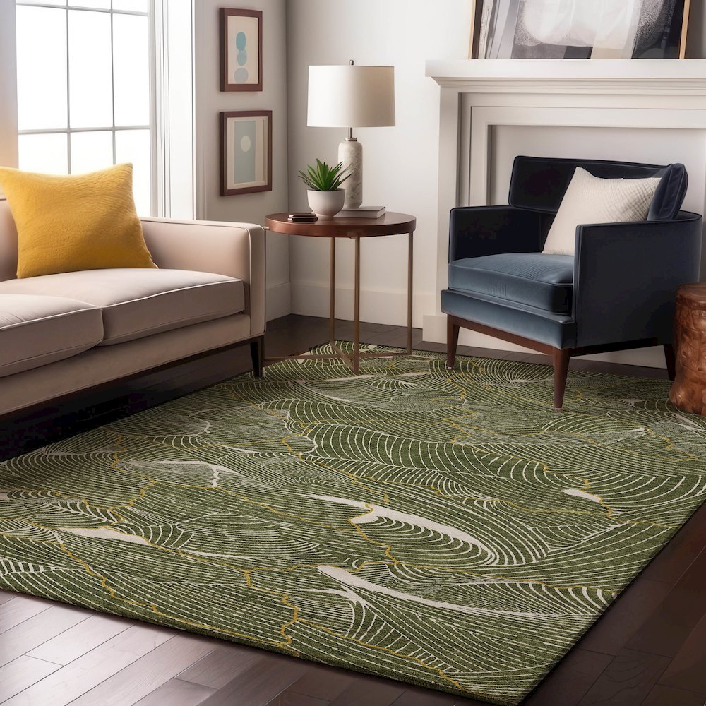 Premium Machine Washable Mayfield AMF1048 Olive 5' x 7'6" Rug