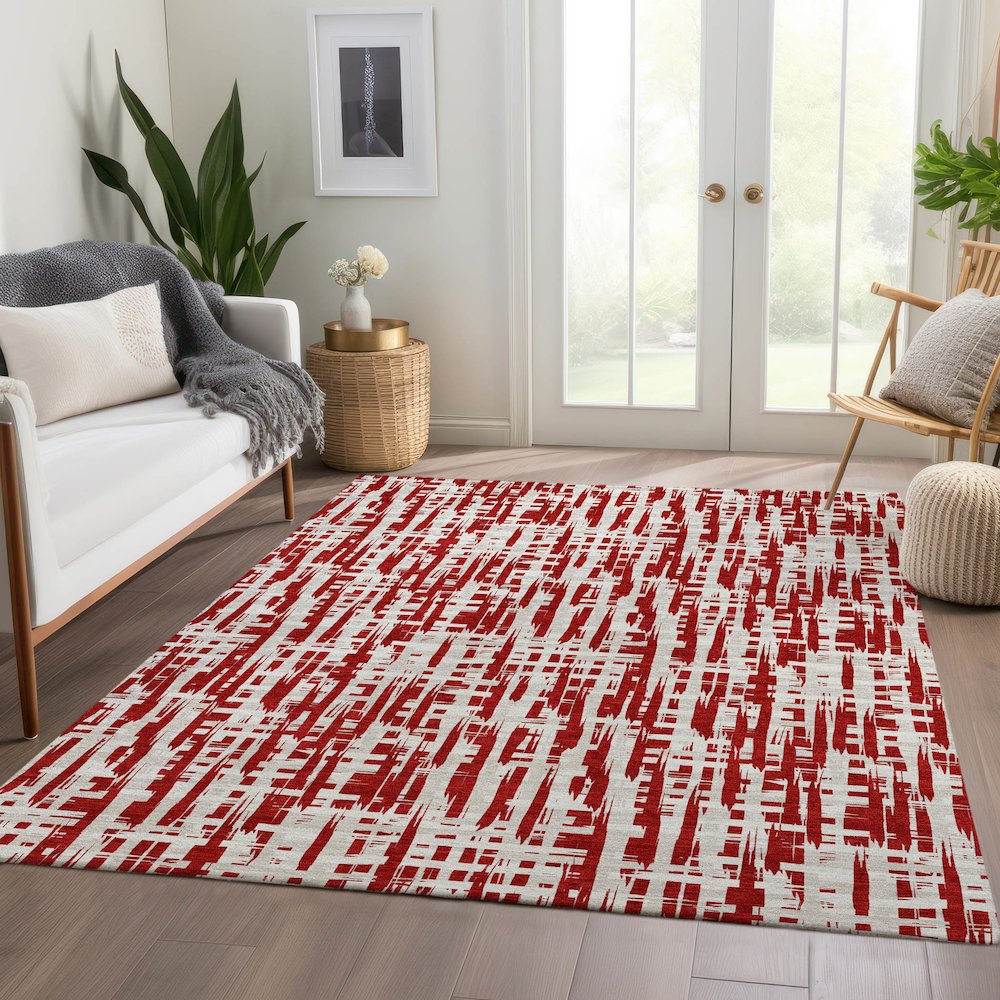 Premium Machine Washable Mayfield AMF1059 Red 5' x 7'6" Rug