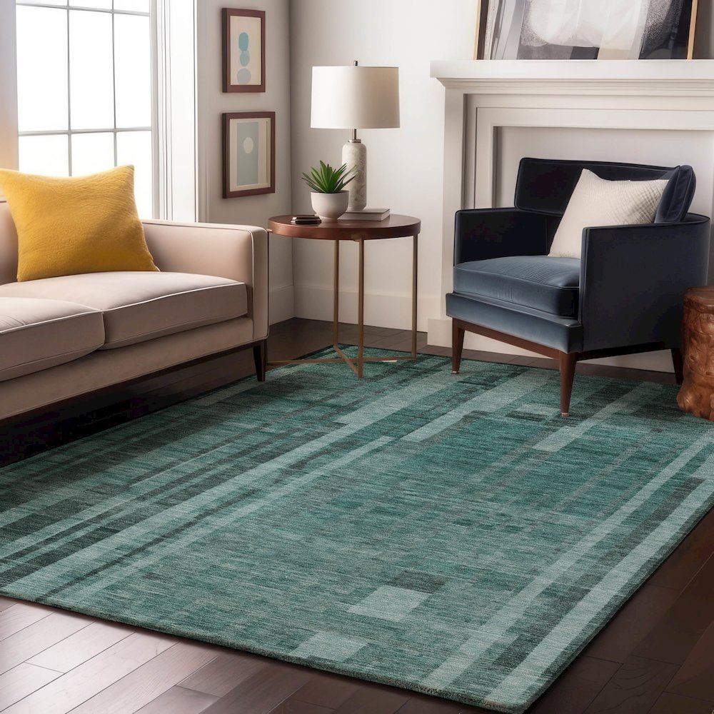 Premium Machine Washable Mayfield AMF1063 Teal 5' x 7'6" Rug