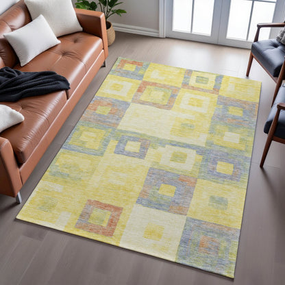 Premium Machine Washable Mayfield AMF1142 Yellow 5' x 7'6" Rug
