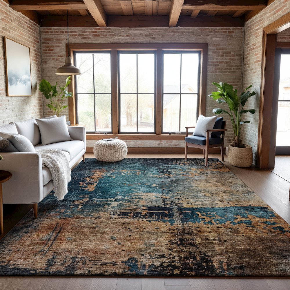 Premium Machine Washable Mayfield AMF1206 Teal 5' x 7'6" Rug