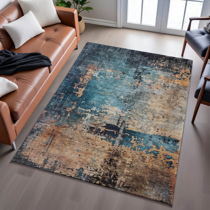 Premium Machine Washable Mayfield AMF1206 Teal 5' x 7'6" Rug
