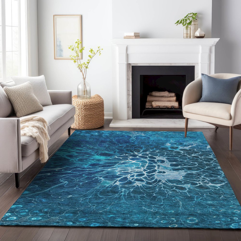 Premium Machine Washable Mayfield AMF652 Navy 5' x 7'6" Rug