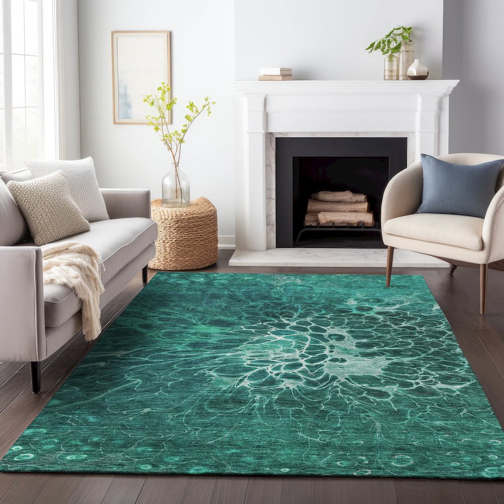 Premium Machine Washable Mayfield AMF652 Teal 5' x 7'6" Rug