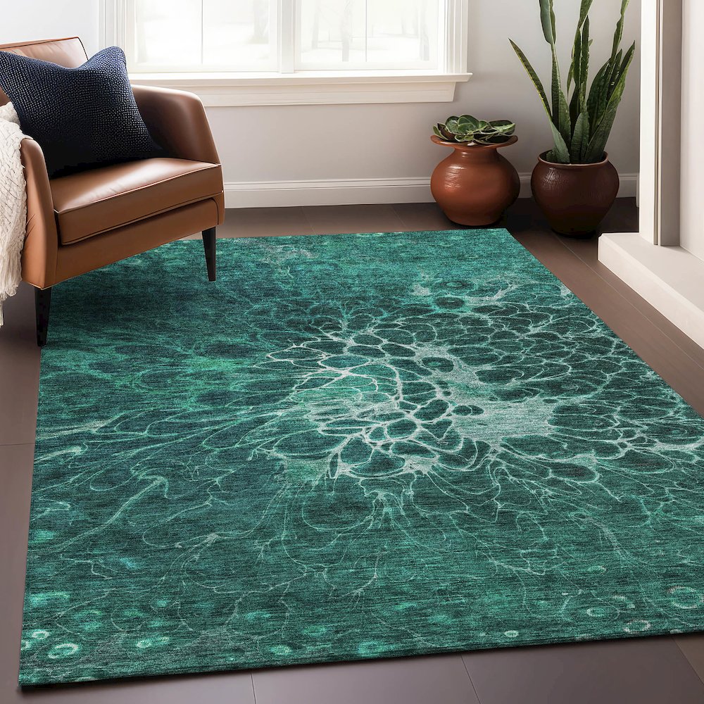 Premium Machine Washable Mayfield AMF652 Teal 5' x 7'6" Rug
