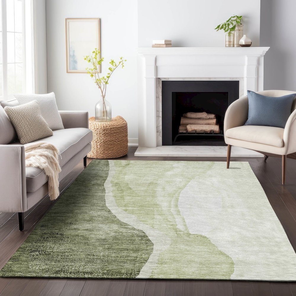 Premium Machine Washable Mayfield AMF667 Olive 5' x 7'6" Rug