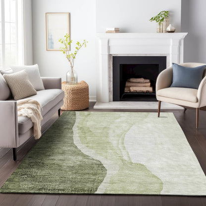Premium Machine Washable Mayfield AMF667 Olive 5' x 7'6" Rug
