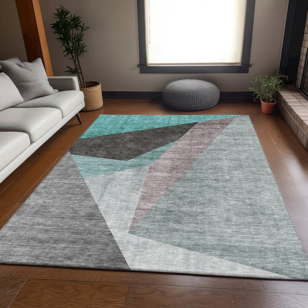 Premium Machine Washable Mayfield AMF716 Teal 5' x 7'6" Rug