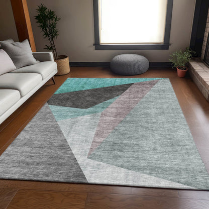 Premium Machine Washable Mayfield AMF716 Teal 5' x 7'6" Rug