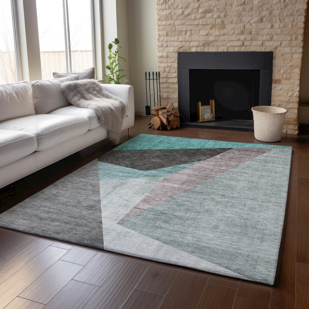 Premium Machine Washable Mayfield AMF716 Teal 5' x 7'6" Rug