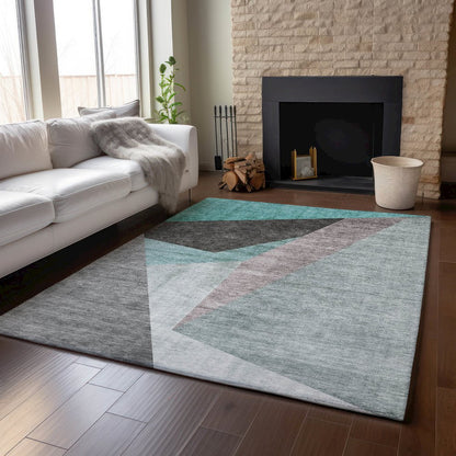 Premium Machine Washable Mayfield AMF716 Teal 5' x 7'6" Rug