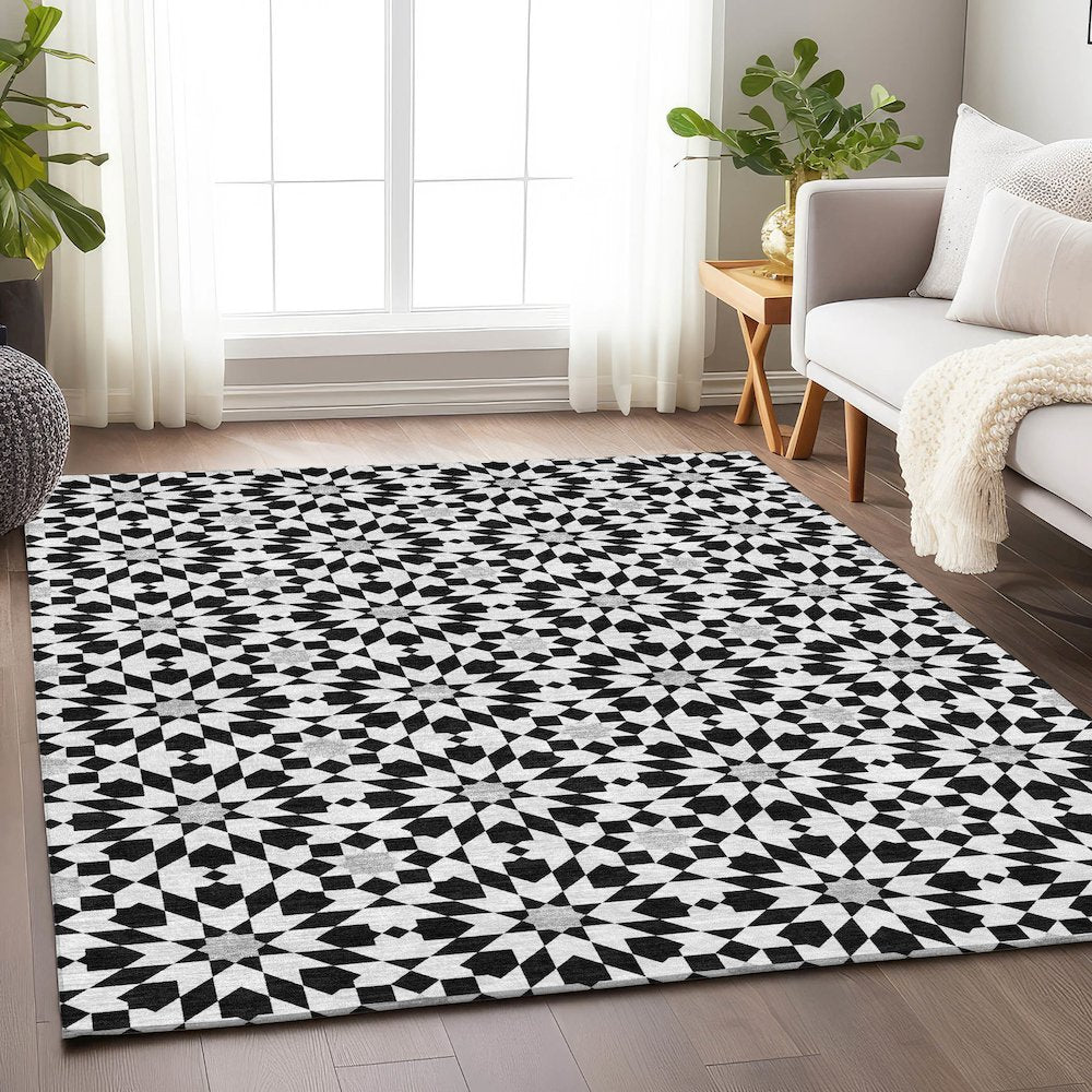 Premium Machine Washable Mayfield AMF734 Black 5' x 7'6" Rug