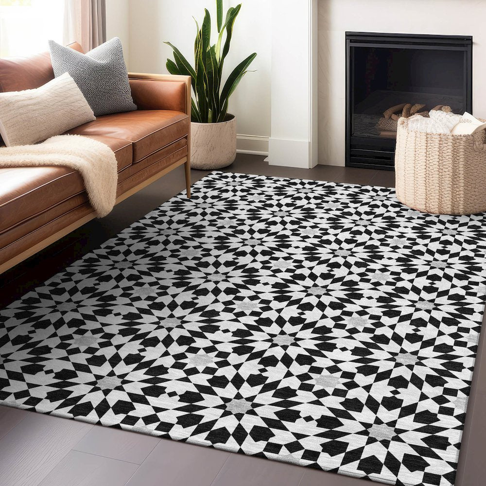 Premium Machine Washable Mayfield AMF734 Black 5' x 7'6" Rug