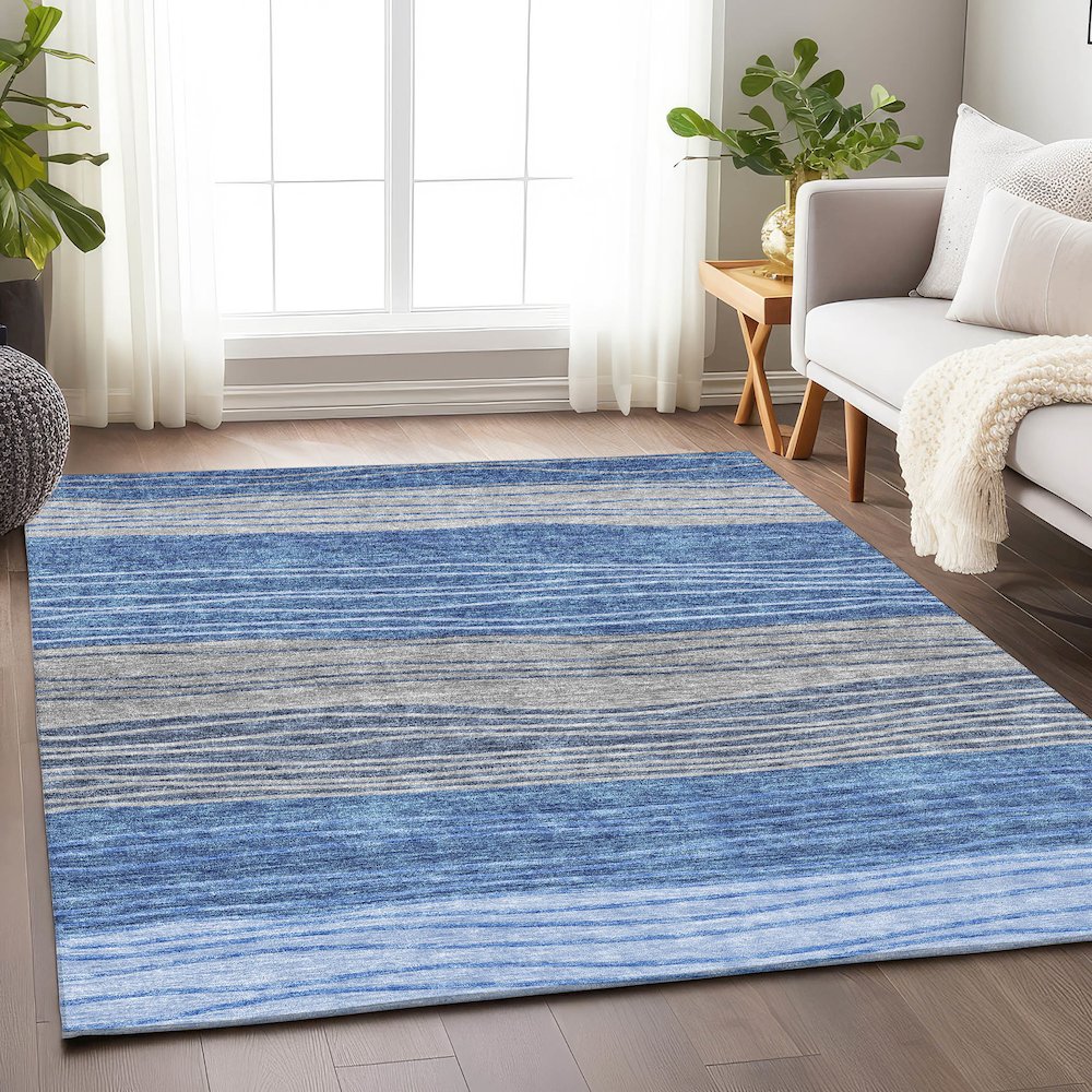 Premium Machine Washable Mayfield AMF735 Blue 5' x 7'6" Rug