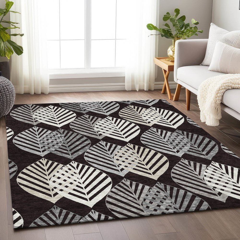 Premium Machine Washable Mayfield AMF744 Black 5' x 7'6" Rug