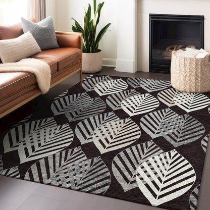 Premium Machine Washable Mayfield AMF744 Black 5' x 7'6" Rug