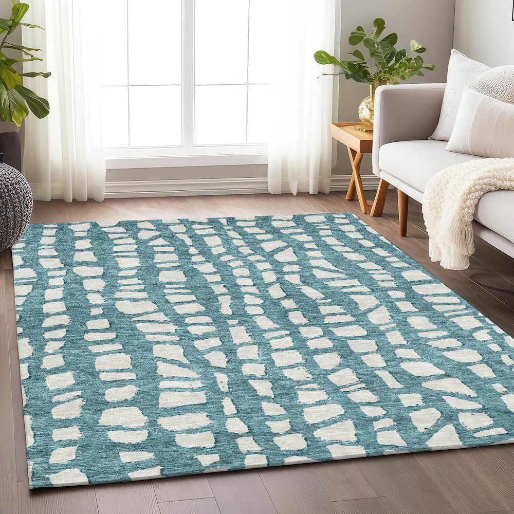 Premium Machine Washable Mayfield AMF754 Teal 5' x 7'6" Rug