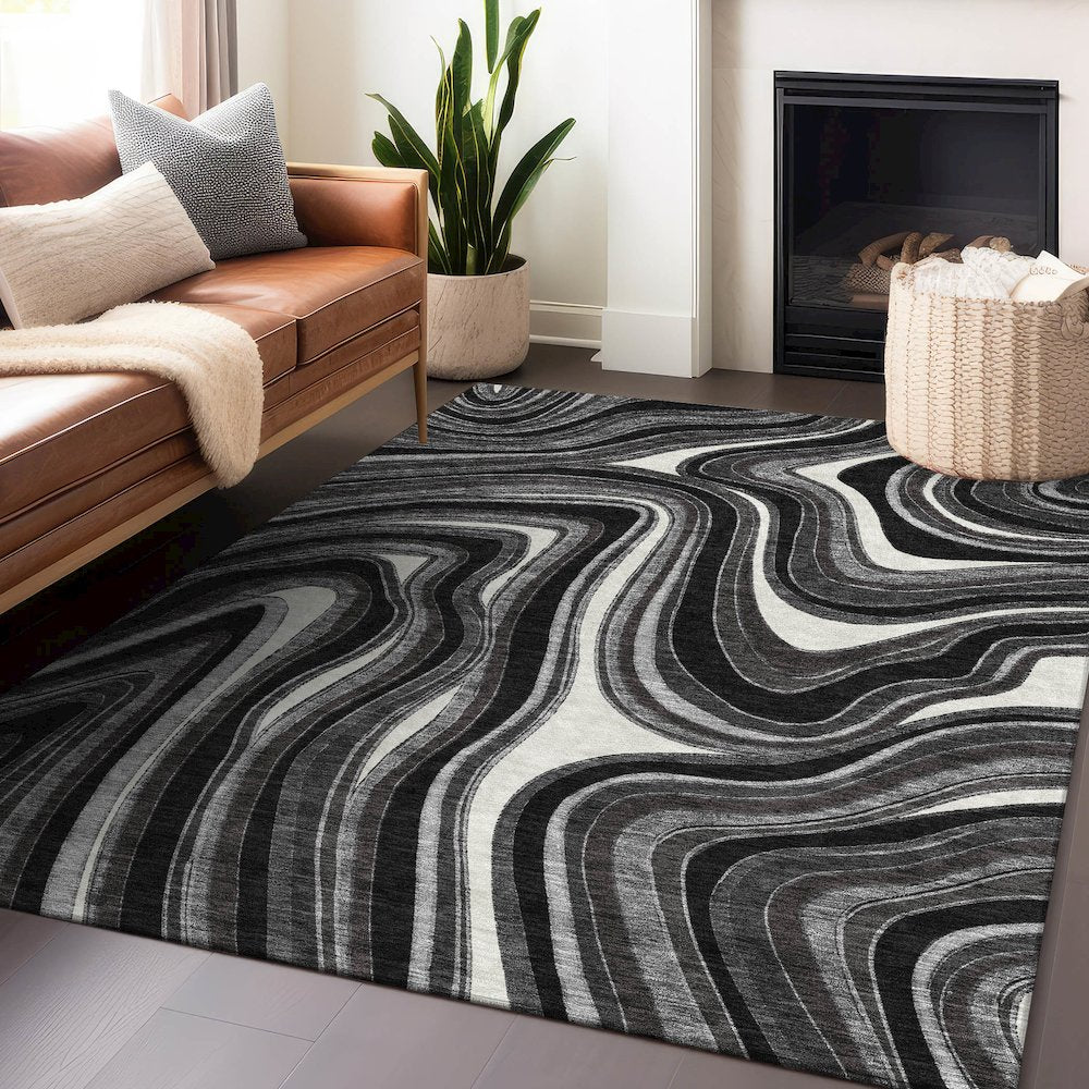 Premium Machine Washable Mayfield AMF756 Black 5' x 7'6" Rug