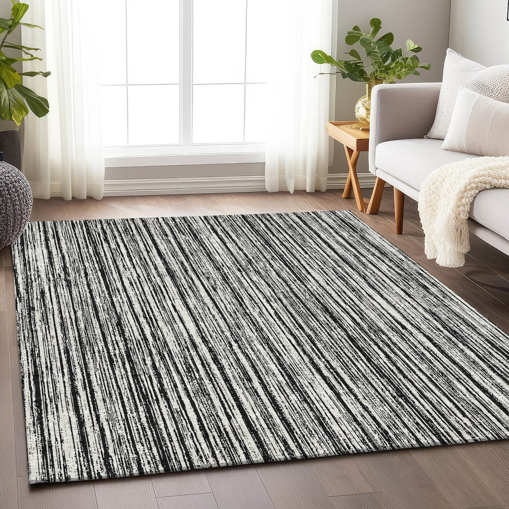 Premium Machine Washable Mayfield AMF760 Black 5' x 7'6" Rug