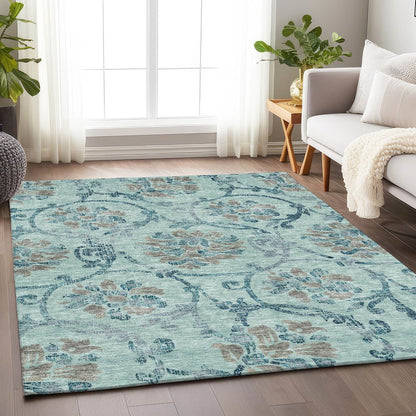 Premium Machine Washable Mayfield AMF762 Teal 5' x 7'6" Rug