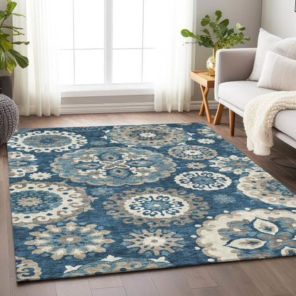 Premium Machine Washable Mayfield AMF763 Blue 5' x 7'6" Rug
