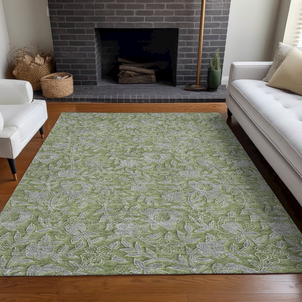 Premium Machine Washable Mayfield AMF771 Olive 5' x 7'6" Rug