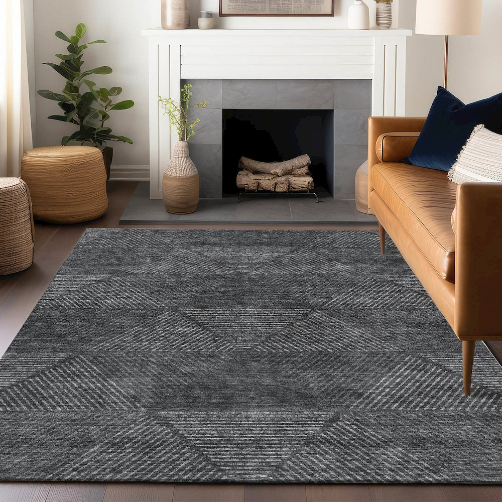Premium Machine Washable Mayfield AMF777 Charcoal 5' x 7'6" Rug